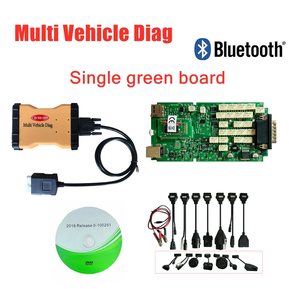Мульти Автомобиль Diag TCD C-D-P 2016R0 keygen качество+ одна зеленая доска с bluetooth MVD obd2 инструмент сканирования+ 8 шт. автомобиля/грузовика кабели