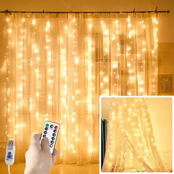 3M X 3M Led Gordijn Garland Op Het Raam Usb String Lights Fairy Festoen Afstandsbediening Nieuwe Jaar kerst Decoraties Voor Huis.