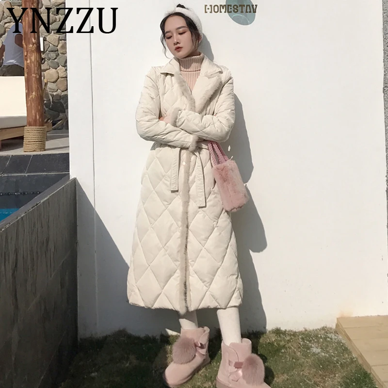 YNZZU, норковый мех, пэчворк, женский пуховик, новинка, зимний длинный стиль, натуральный утиный пух, пальто для женщин, тонкая, пушистая, верхняя одежда A1434