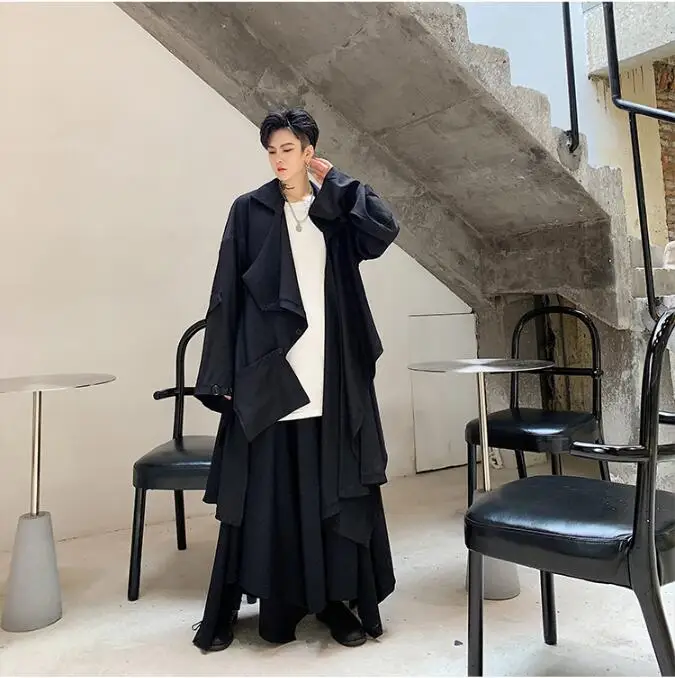 S-XL! Темный тренд, однотонный необычный однобортный длинный Тренч cscadioat