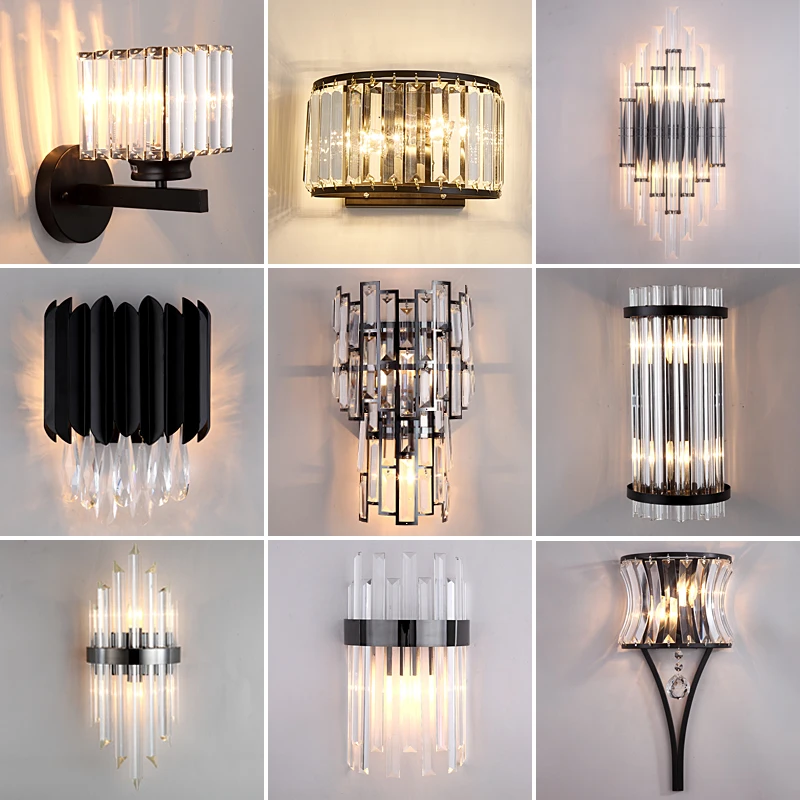 JMZM Modern Crystal Wall Light LED Black Wall Lamp Creative 110-220V Bedside Sconce Lamp For Bedroom Bathroom Aisle Living Room