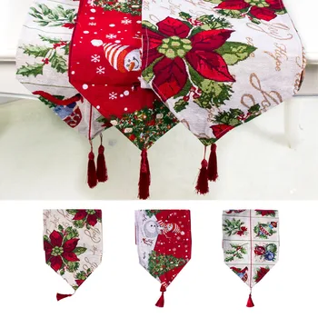 

Cotton Embroidered Christmas Table Runners Deer Christmas Tree Table Runner Cloth Cover for New YearWedding PartyHomeDecoration