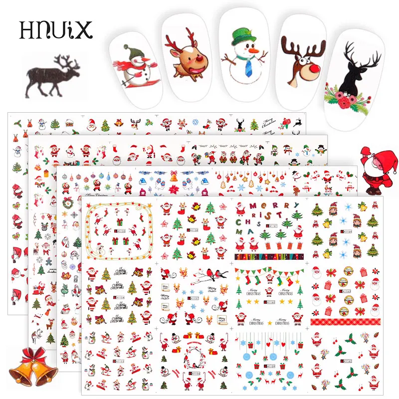 Рождественские наклейки для ногтей HNUIX 48 шт. Водные Наклейки снеговик Санта Клаус дизайн новогодний слайдер