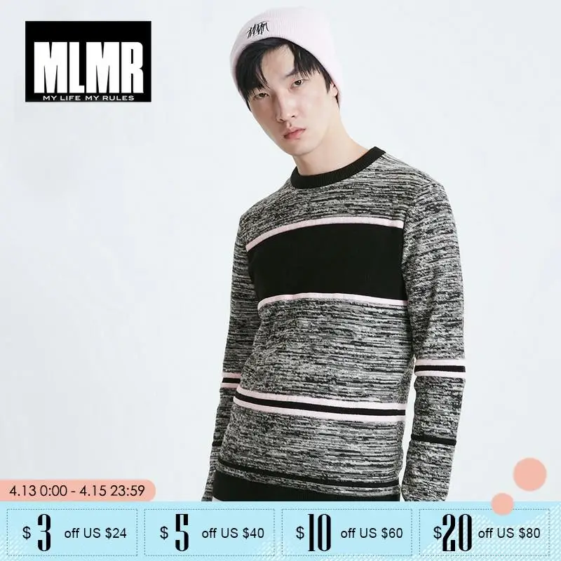 

MLMR Mens Contrasting Spliced Stripe Round Neckline Pullover Knit| 219124506