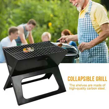 

Collapsible Grill Portable Notebook Design Charcoal Grill BBQ Folding Lightweight Stainless Steel Thicken Tool Camping Cooking