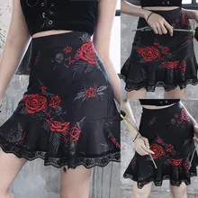 Женская модная кружевная плиссированная юбка с принтом розы и высокой талией на молнии, Милая юбка для танцев и вечеринок, Vestidos# g3