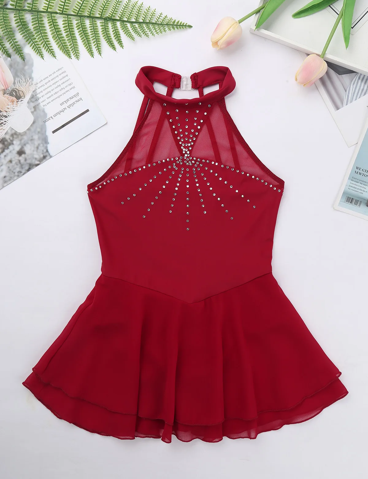 Kids Girls Gymnastics Ballet Leotards Lyrical Dance Costumes Sparkly Rhinestone Mesh Splice Figure Ice Roller Skating Dress girl dance costume children costumes ice skating costume