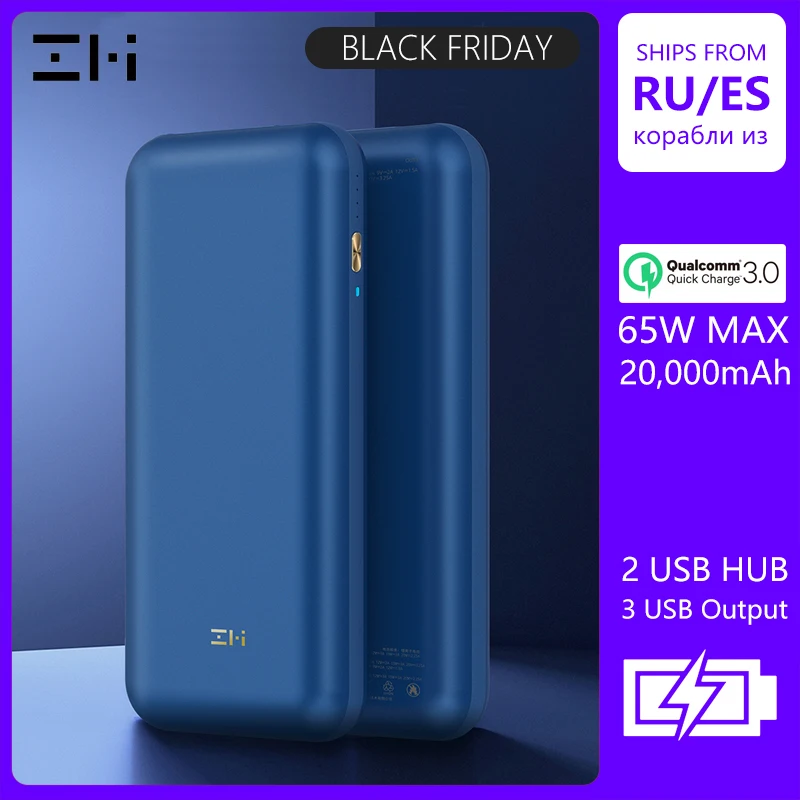 

ZMI Power Bank 20000mah External Battery portable quick charging QC 3.0 Charge Pack Charger Powerbank for notebook QB820