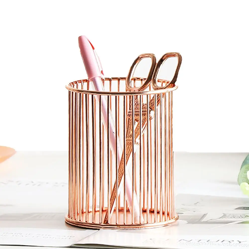 1 шт., скандинавский металлический карандаш из розового золота, держатель в полоску, пустотелая ваза, настольный органайзер для офиса, настольные складские принадлежности, подставка для ручек