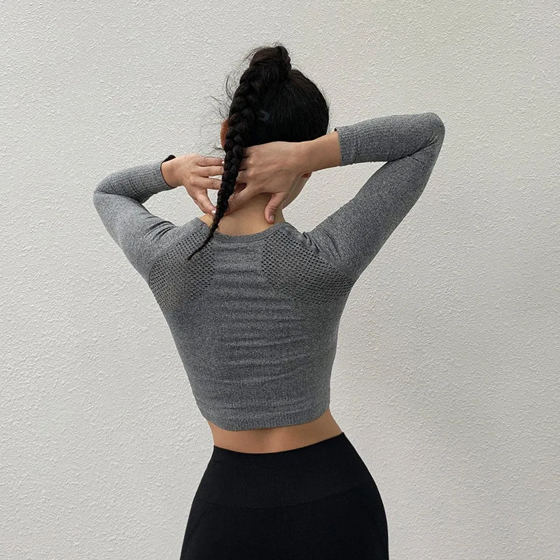 Women Sport Crop Tops Gym Fitness Yoga Shirts Long Sleeve Workout Yoga Tops Running Sport T-Shirts Breathable Fitness Sportswea