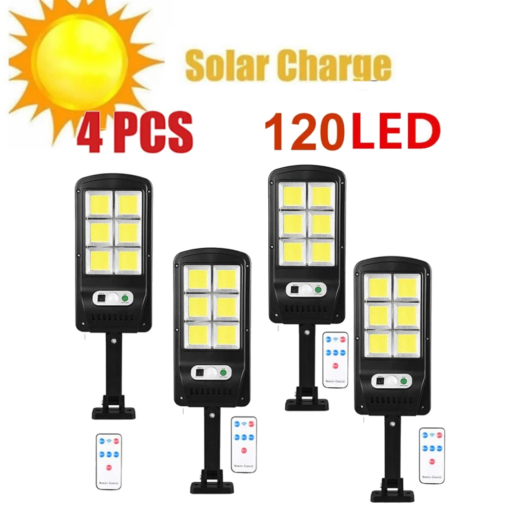 

Outdoor Solar Lights remote 1-4pcs 48-128 Leds Motion Sensor Commercial led Wall Light Lamp For Pathway Home Walk Way floodlight