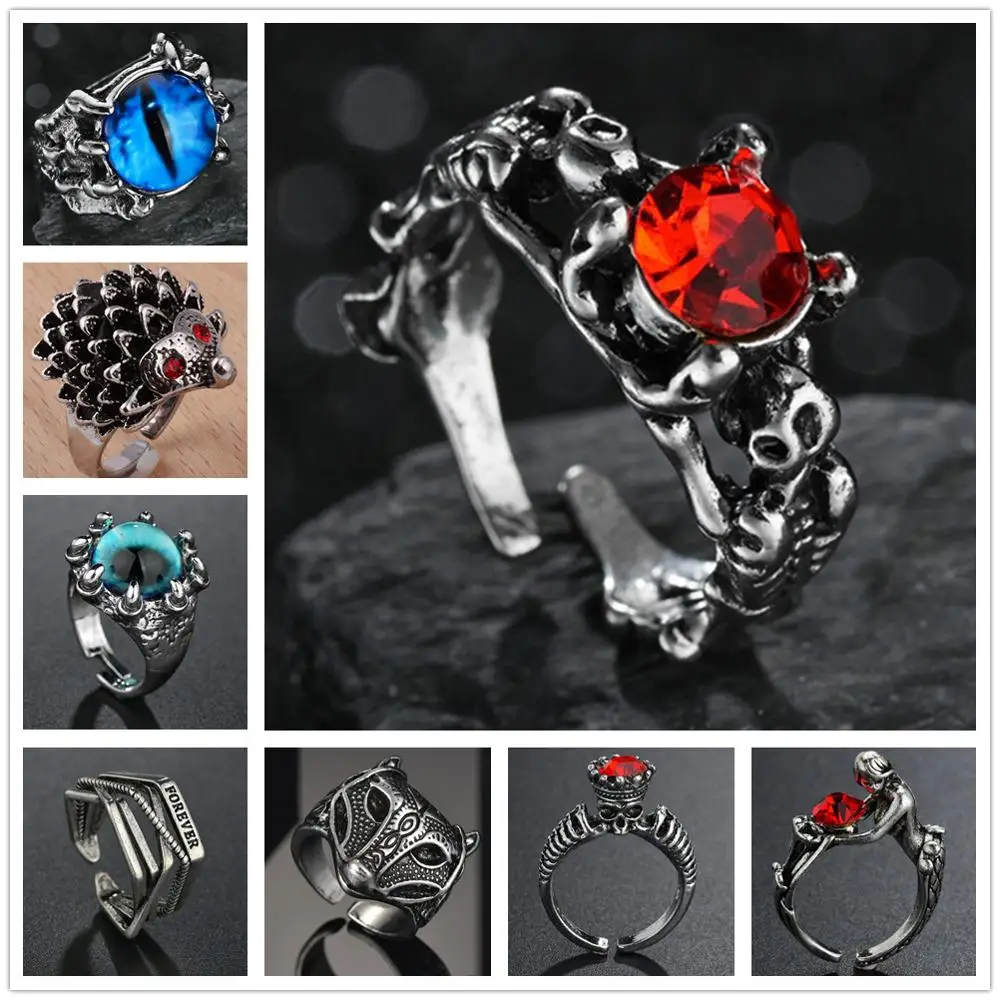 Retro Gothic Punk Men Rings Trendy Fox Hedgehog Skull Evil Eye Male Jewelry Halloween Accessories Anillo Hombre Bijoux | Украшения и