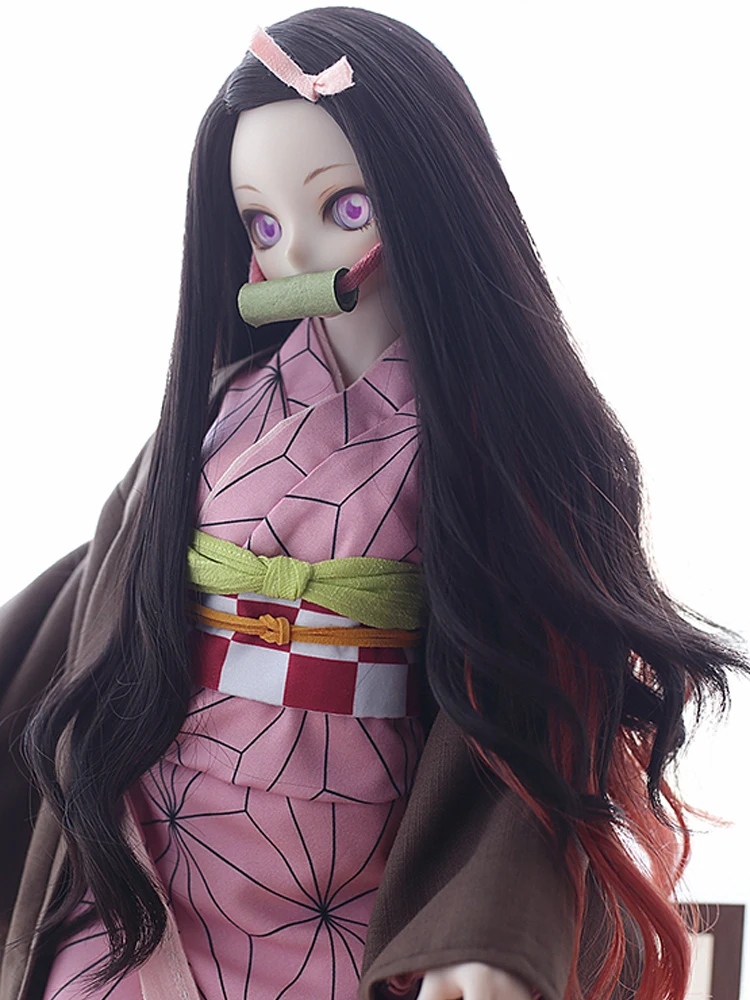 BJD Doll Clothes Demon Slayer Kamado Nezuko Cosplay Suit Wig Clogs Flute For 1/3 1/4 DDM/DDL/MSD Accept Custom Doll Accessories 1