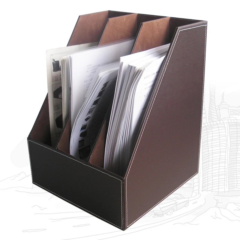 Office Desk PU Leather File Rack A4 Paper Document Tray Holder Cubbyhole Magazine Organizer Box Black A113 storage racks magazine holder file organizer desk mail organizer