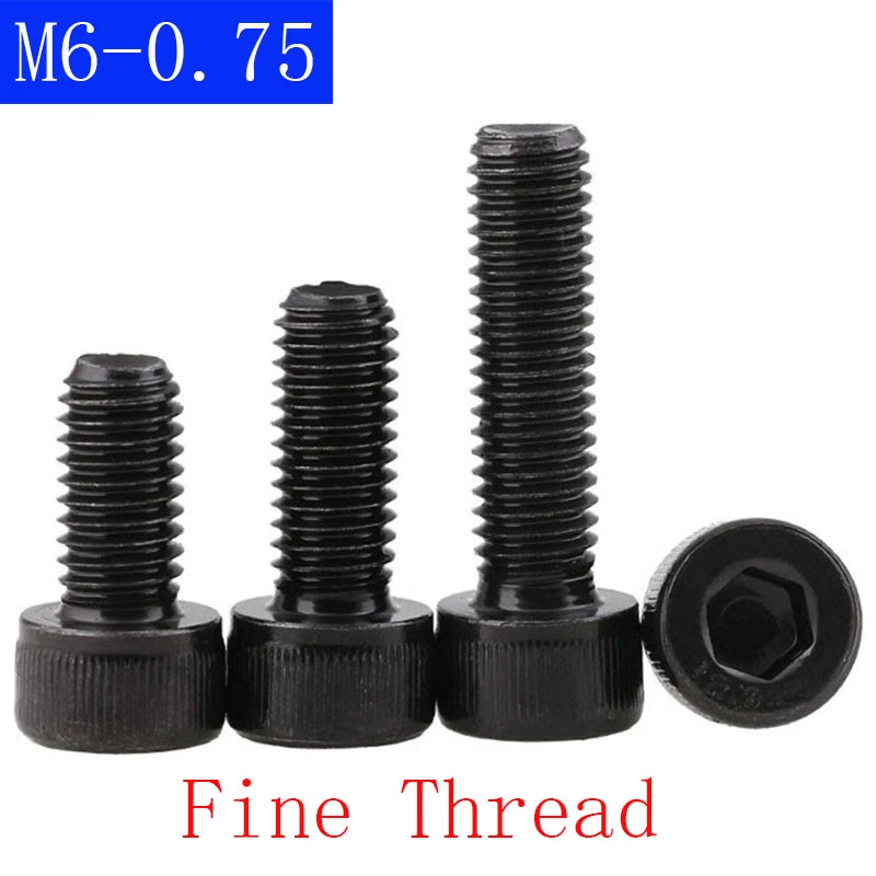 M6-0.75 FINE Thread Socket Head Caps Screws 12.9 Alloy Steel Black Oxide DIN 912