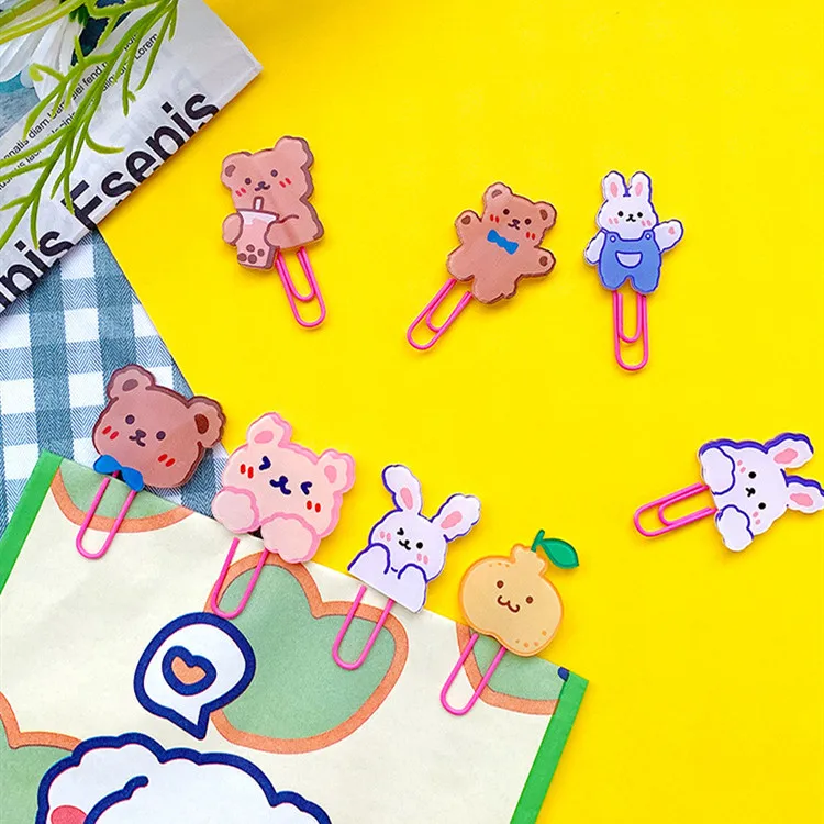 MINKYS 8pcs/lot Cute Rabbit Bear Metal Paper Clip Decorative Bookmark ...