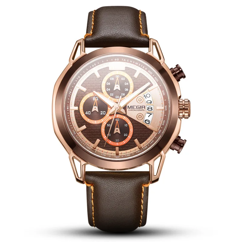 

[New Style Multi-functional Timing Waterproof Night Light Genuine Leather Quartz MEN'S Watch] Model: 2071G.