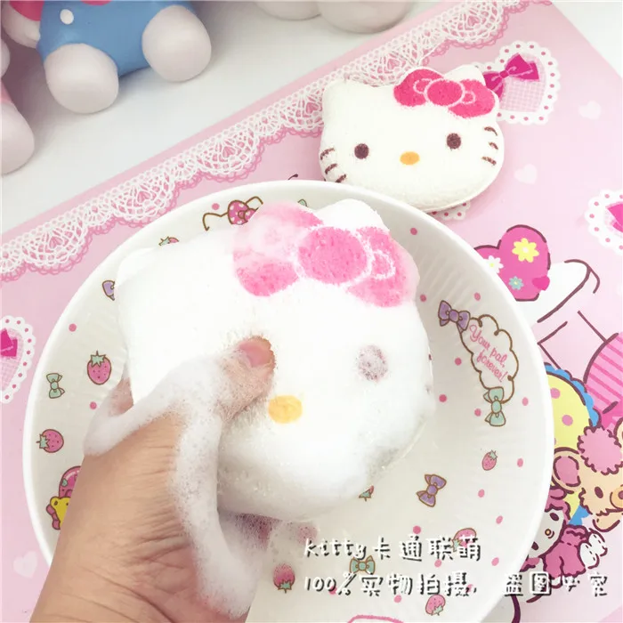 Мультфильм hello kitty для купания, очищающая хлопковая губка, для мытья лица, хлопок, абсорбент, милая щетка для ванны душа, очищающие перчатки