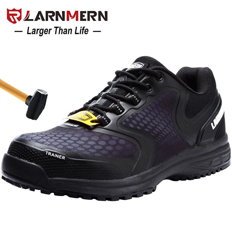 LARNMERN Men's Work Safety Shoes Steel Toe Breathable Anti-smashing Anti-puncture Non-slip Construction Protective Footwear
