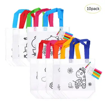 

10 Pcs Graffiti Package DIY Children Hand Painting Handheld Canvas Bag Handmade Graffiti With Different Patterns