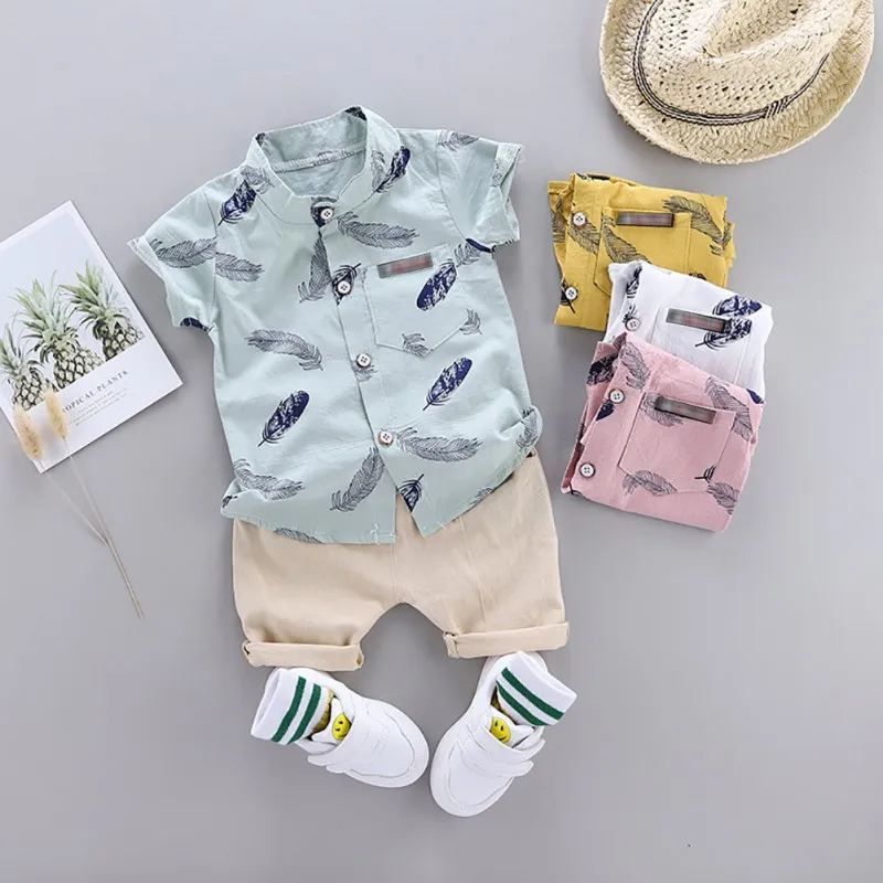Summer Children Clothes 2pcs Kids Boys Holiday Beach Short Sleeve Shirt Top+Shorts Set |