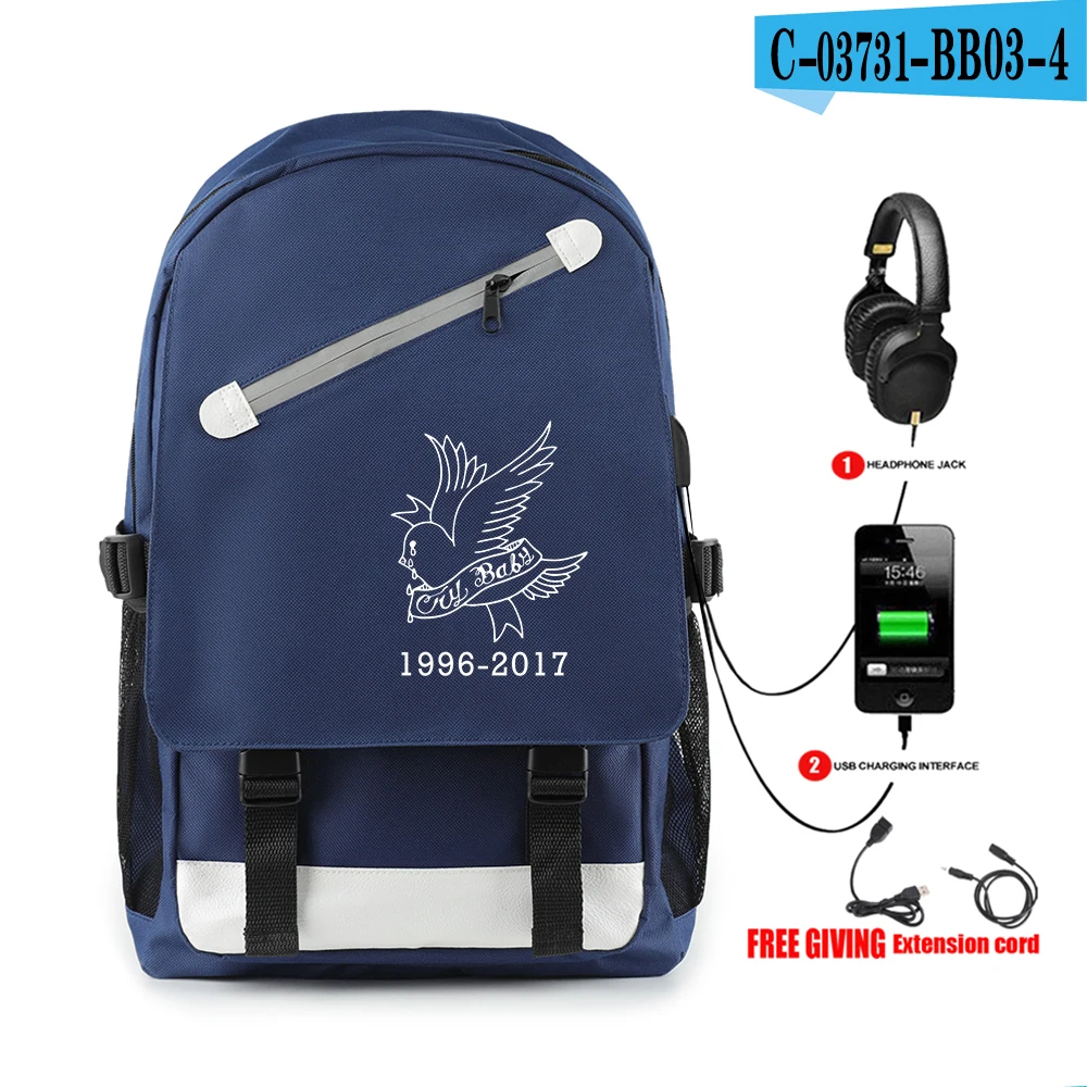 Kpop lil peep Rugzak met Usb-poort Opladen en Lock& Hoofdtelefoon interface для студентов Werk tas schooltas tas - Цвет: navy