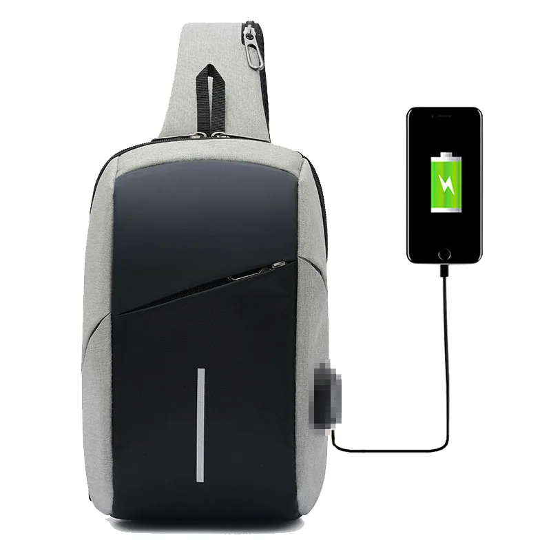 

2019 New Style Canvas Polyester Small Messenger Bag Men's USB Charging Backpack Business Casual Night Light Waterproof Travel Sm