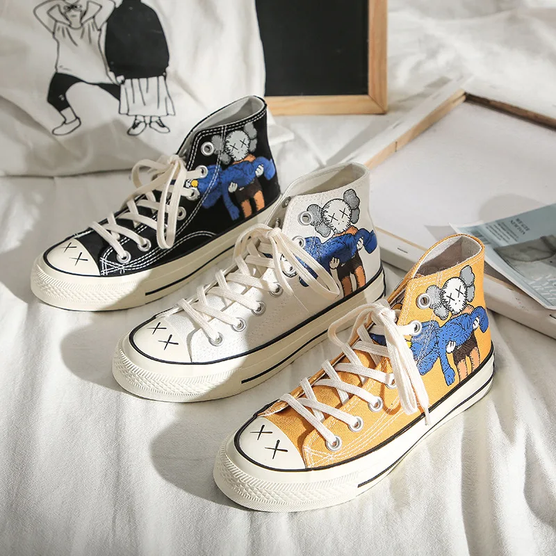 

2019 Autumn Korean-style Graffiti Shoes Hight-top Princess Hold Canvas Shoes Women's Sesame Street Versatile New Style Casual Tr