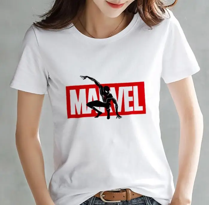 Модная футболка Marvel Мстители, женская футболка с принтом Harajuku, тонкая футболка с коротким рукавом