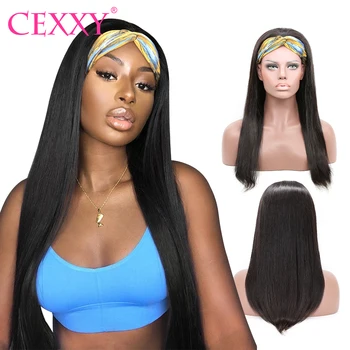

Cexxy Hair Straight Headband Wig Human Hair Glueless Human Hair for Women Affordable Headband Scarf Wig Beginner Friendly