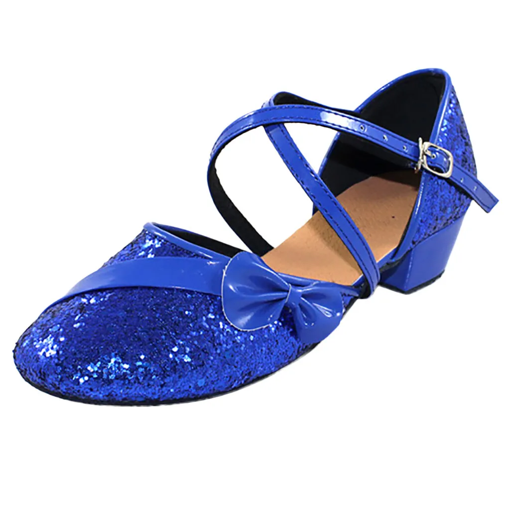 Синий Toddler Baby Kids Girls Princess Dancing Ballroom Tango Latin Dance shoes Princess Children Leather hoes For Party#BE - Цвет: Синий