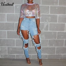 Женские рваные джинсы с тонкими дырками, узкие джинсовые брюки-карандаш, джинсовые штаны, джинсовые комбинезоны, винтажные женские рваные брюки