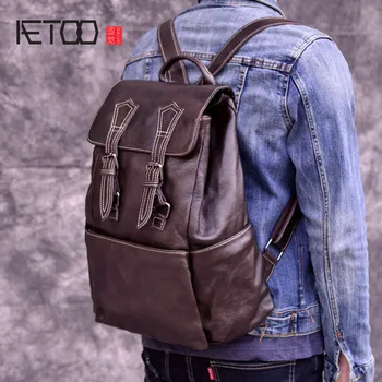 

AETOO Backpack bag men Europe and the leather men's bag fashion neutral outdoor leisure leather bag retro