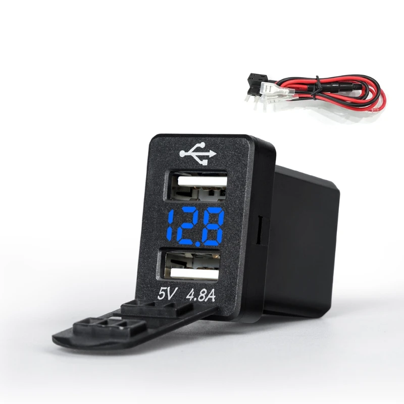 12V Dual USB Автомобильное зарядное устройство светодиодный вольтметр 4.8A адаптер питания для Toyota Smart Phone - Цвет: 4NB100929-BL