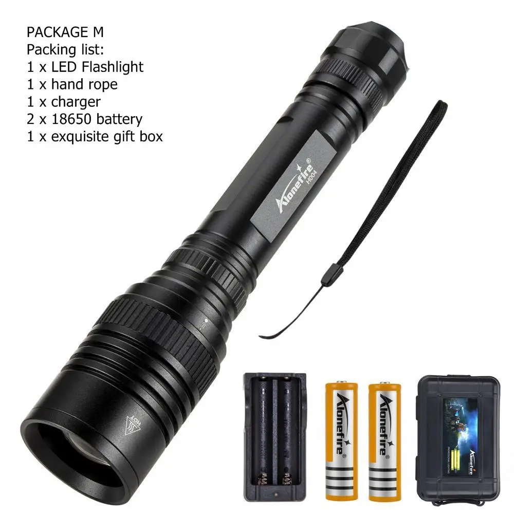 PACKAGEM AloneFire H004 XLamp XHP50 мощный флэш-светильник USB Zoom XHP50 светодиодный фонарь 18650 перезаряжаемый аккумулятор Охотничий Тактический светильник - Испускаемый цвет: PACKAGEM