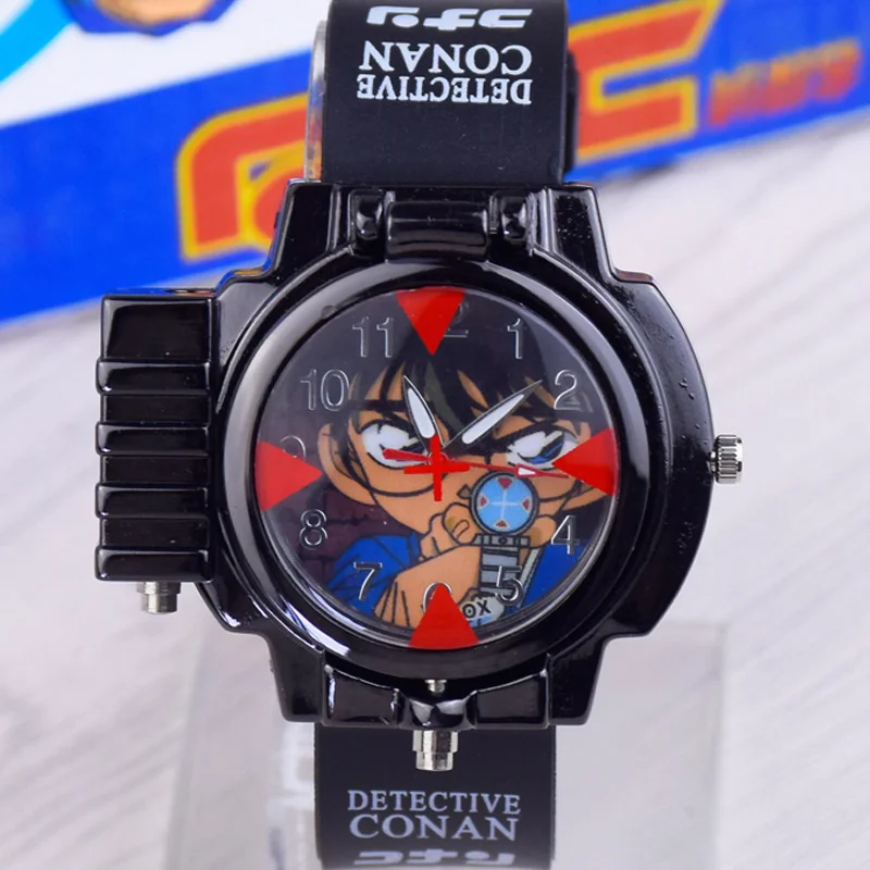 

Wholesale Anime Cosplay Quartz Watches Detective Conan Action Figures Can Launch LED Light Tag Detective Watch Kid Gift Toy