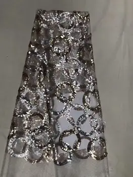 

Silver LACE Fashion African Mesh Lace Fabric High Quality Sequins French Lace Fabric 3D Applique Mesh Lace For Wedding Sewing