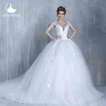 

Aedmgh Ball Gown Princess Wedding Dresses 2022 Sweetheart Cap Sleeve Bride Dress Appliques Backless Court Train Robe De Mariee