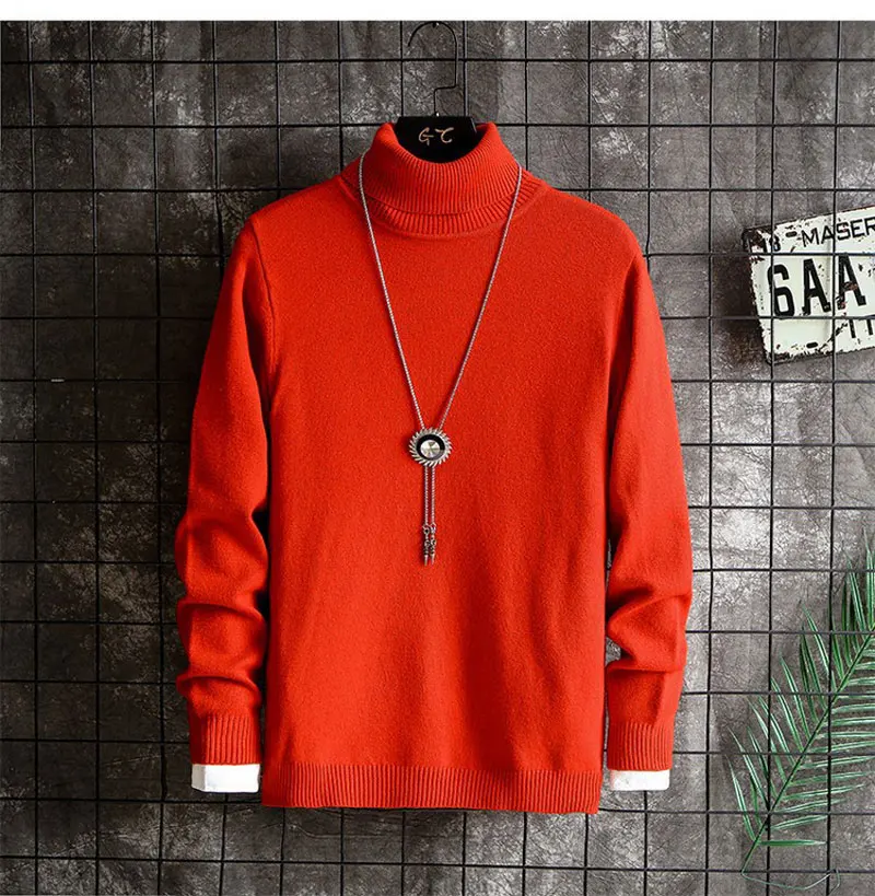 Men's Sweater Pullover Fashion Simple Knitted Sweaters Black Loose Long Sleeve Multicolor Winter Soft Warm Wool Turtleneck Hot