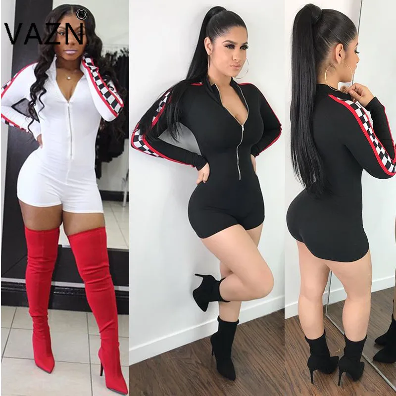 VAZN женские стильные популярные модные женские костюмы с длинным рукавом на молнии компрессионные Комбинезоны женские боди простой комбинезон CM175