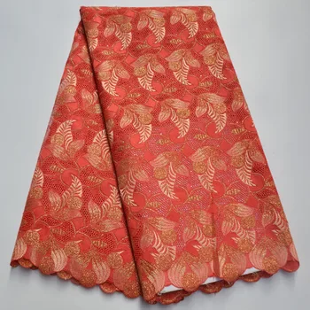 

High Quality Gold Line Embroidery red Lace Fabric Swiss Voile Lace In Switzerland New Design African Swiss Voile Lace Fabric TZ8