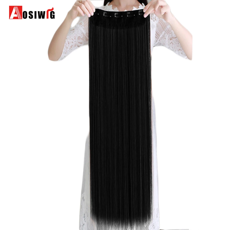 AOSIWIG 3"-38" 5 клипов длинные прямые натуральные цвета волосы для наращивания высокотемпературное волокно синтетические 5 клипов для наращивания волос - Цвет: #2