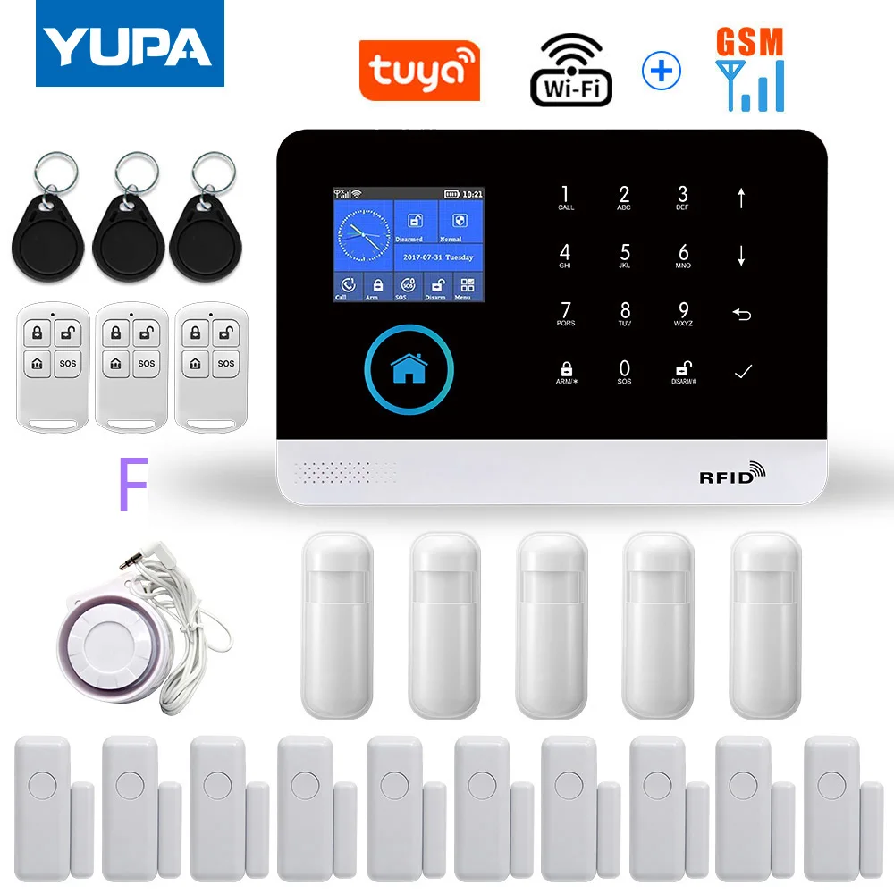 WIFI GSM Home Security Alarm System With Wireless Motion Sensor Detector Burglar Anti Theft TUYA APP Supports Alexa & Google ring alarm pad Alarms & Sensors