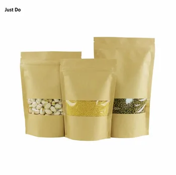 

kraft paper stand up bag Coffee Tea Packaging Bag with window ziplock dry food gift packaging white paper Ziplock window Bag