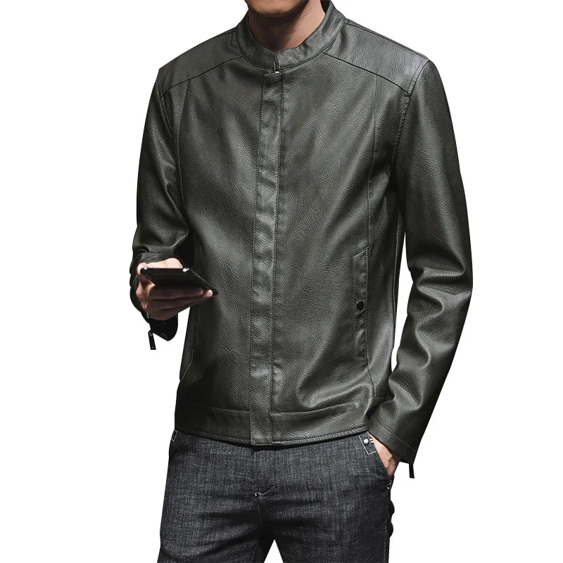 New Arrival Autumn Men's Fashion Leather Jackets Stand Collar Coats Male Motorcycle Leather Jacket Casual Slim Jacket Coat Men