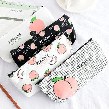 

Fruit Printed Zipper Pencil Bag Students Canvas Pen Cases Stationery Canvas Office Supplies Cute Pen Storage Box