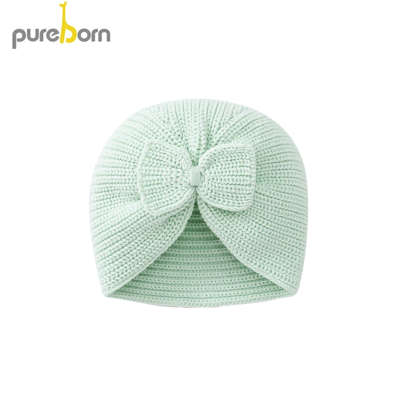 Pureborn вязаный берет для мальчиков и девочек шапки карамельного цвета с бабочкой кепки аксессуары для новорожденных бутик подарок на весну и зиму - Цвет: mint blue