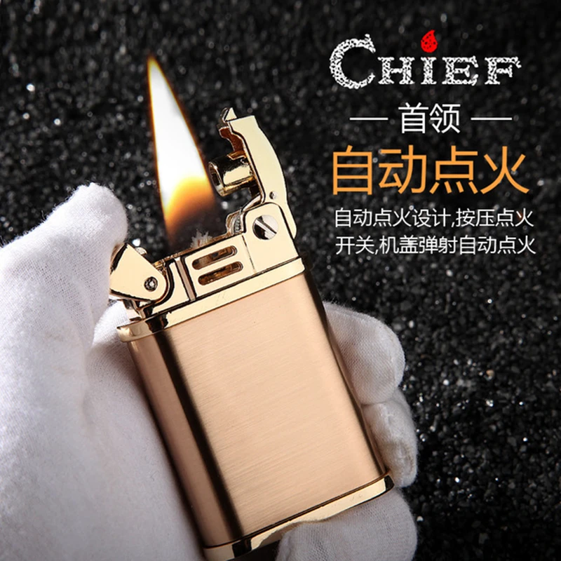 Retro Copper Flint Lighter Brass Metal Men Gadgets Kerosene Oil Gasoline Lighter Gas Grinding Wheel