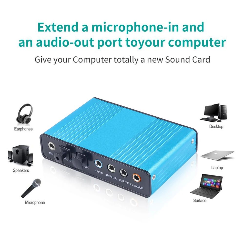 Kebidu USB 2 0 Звуковая карта 6 Каналов 5 1 оптическая внешняя аудиокарта контроллер SPDIF