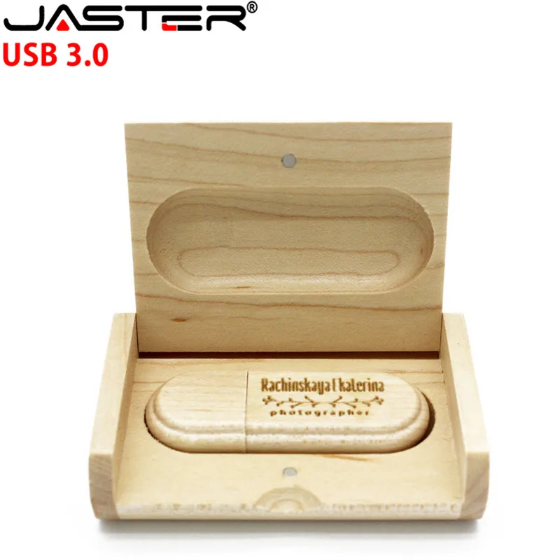 JASTER деревянный USB флеш-накопитель с коробкой 3,0 8 ГБ 16 ГБ 32 ГБ 64 Гб 128 ГБ клена USB флешка MemoriaStick для свадьбы логотип на заказ